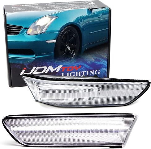 iJDMTOY White/Clear Lens Amber Full LED Front Fender Side Marker Light Assembly Kit Compatible with 2003-2007 Infiniti G35 Coupe, Replace OEM Amber Sidemarkers in Saudi Arabia