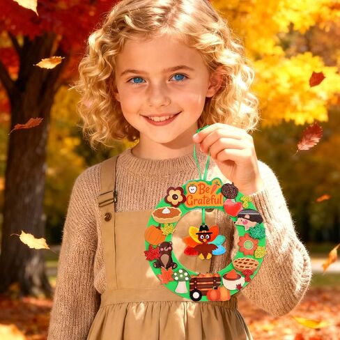 فانسي لاند 16 مجموعة من الحرف اليدوية لعيد الشكر للأطفال من الإسفنج DIY إكليل الحلي الحرفية مجموعات الخريف وأنشطة عيد الشكر وديكورات المنزل في الفصول الدراسية in Saudi Arabia