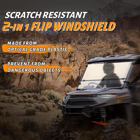 HECASA 2-IN-1 Scratch Resistant Windshield Compatible with 2013-2018 Can-Am Maverick/2014-2018 Maverick Max/2015-2017 Maverick Turbo Max Folding Flip Stretch Bracket Included in Saudi Arabia