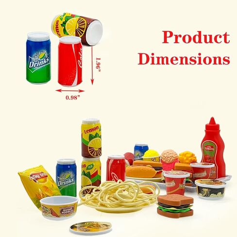 Pretend Play Kitchen Food Set for Kids Hamburger Fries Noodles Drink with Tray Playset,Play House Kitchen Accessories Role Toys Birthday Gifts for Boys Girls 3 4 5 Yrs (31Pcs Hamburger Chips) in Kuwait