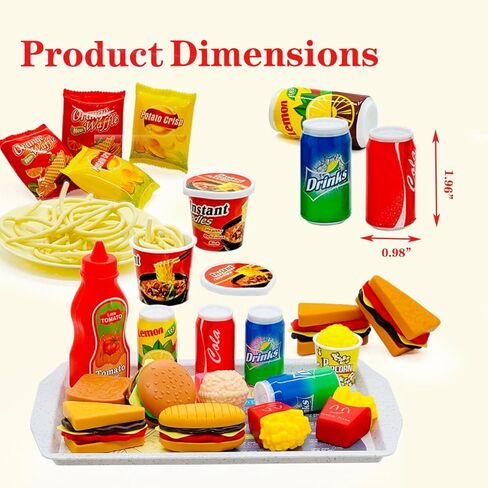Pretend Play Kitchen Food Set for Kids Hamburger Fries Noodles Drink with Tray Playset,Play House Kitchen Accessories Role Toys Birthday Gifts for Boys Girls 3 4 5 Yrs (31Pcs Hamburger Chips) in Kuwait