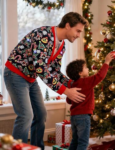Mens Ugly Christmas Sweatshirt Fake Two Pieces 3D Printed Funny Sweater Shirts Pullover for Xmas Holiday Party in Saudi Arabia