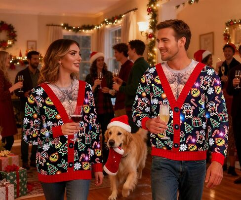 Mens Ugly Christmas Sweatshirt Fake Two Pieces 3D Printed Funny Sweater Shirts Pullover for Xmas Holiday Party in Saudi Arabia