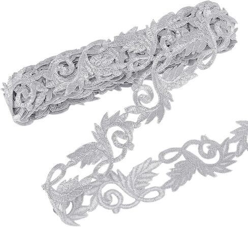 PH PandaHall Silver Embroidery Ribbons Leaf Iron on Patch Embroidered Appliques Lace Ribbon 1-1/2 Inch Wide Craft Lace Trim for Sewing Supplies Costumes Dress Garment DIY Crafts 4 Yards in Saudi Arabia