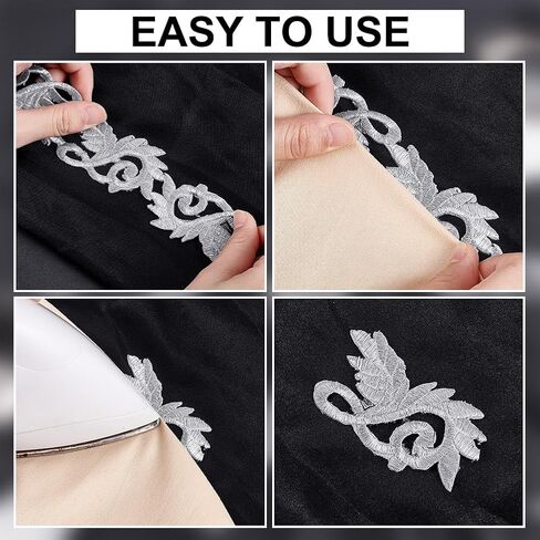 PH PandaHall Silver Embroidery Ribbons Leaf Iron on Patch Embroidered Appliques Lace Ribbon 1-1/2 Inch Wide Craft Lace Trim for Sewing Supplies Costumes Dress Garment DIY Crafts 4 Yards in Saudi Arabia