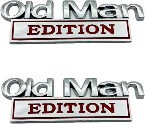 قطعتان من شعار السيارة Old Man Edition، ملصقات سيارة معدنية مقاومة للماء ثلاثية الأبعاد، للسيارات والشاحنات وسيارات الدفع الرباعي والدراجات النارية، شارة السيارات المصنوعة من سبائك الزنك الممتازة (فضي وأحمر) in Kuwait