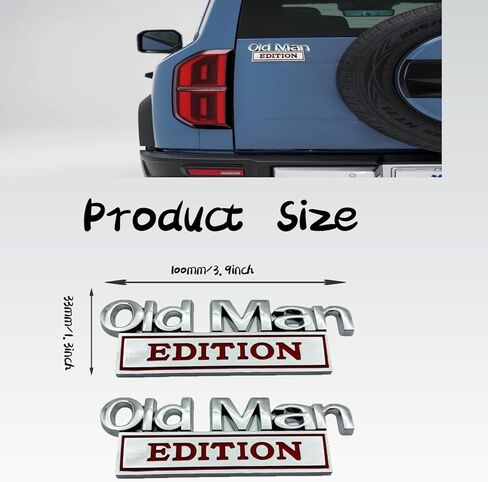 قطعتان من شعار السيارة Old Man Edition، ملصقات سيارة معدنية مقاومة للماء ثلاثية الأبعاد، للسيارات والشاحنات وسيارات الدفع الرباعي والدراجات النارية، شارة السيارات المصنوعة من سبائك الزنك الممتازة (فضي وأحمر) in Kuwait