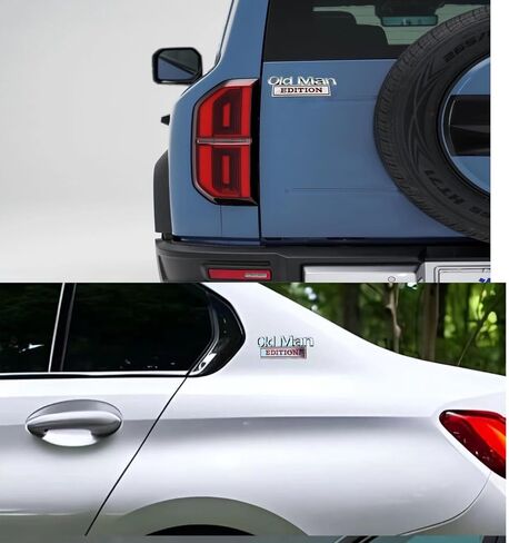 قطعتان من شعار السيارة Old Man Edition، ملصقات سيارة معدنية مقاومة للماء ثلاثية الأبعاد، للسيارات والشاحنات وسيارات الدفع الرباعي والدراجات النارية، شارة السيارات المصنوعة من سبائك الزنك الممتازة (فضي وأحمر) in Kuwait