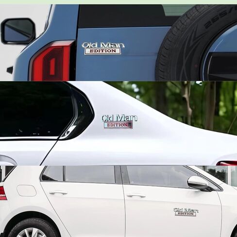 قطعتان من شعار السيارة Old Man Edition، ملصقات سيارة معدنية مقاومة للماء ثلاثية الأبعاد، للسيارات والشاحنات وسيارات الدفع الرباعي والدراجات النارية، شارة السيارات المصنوعة من سبائك الزنك الممتازة (فضي وأحمر) in Kuwait