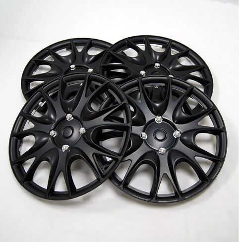Tuningpros WC-15-3533-B - Pack of 4 Hubcaps - 15-Inches Style Snap-On (Pop-On) Type Matte Black Wheel Covers Hub-caps in Saudi Arabia