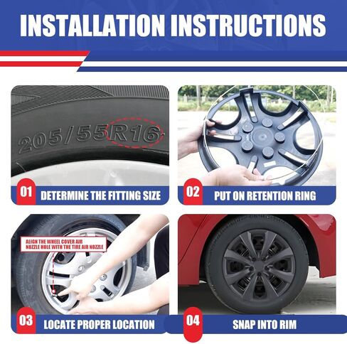 مجموعة ROXX 4 قطع لغطاء حافة العجلة مقاس 16 بوصة بديلة لسيارة Toyota Corolla 2020-2026، Toyota Corolla Hybrid 2023-2026 (تناسب فقط العجلة الفولاذية)، غطاء محور Snap On Car Truck SUV (5112، أسود غير لامع) in Saudi Arabia