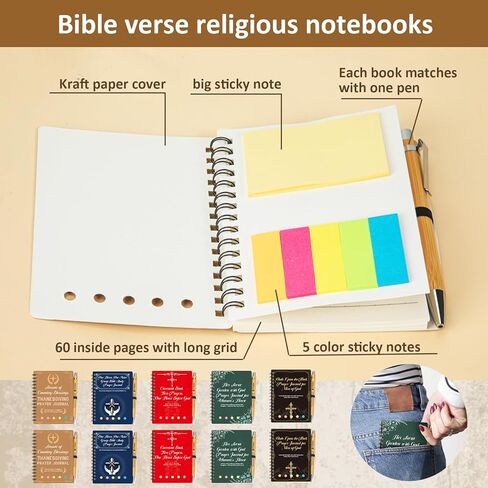 20 Pcs/10 Sets Christian Prayer Journal Bulk Spiral Notebooks with Sticky Notes, Spiral Notebooks 5.43"x 4.33"with Bible Ballpoint Pens - Faith Based Gifts for Women men, Church Members, Bible Study Groups & Church Families in Saudi Arabia