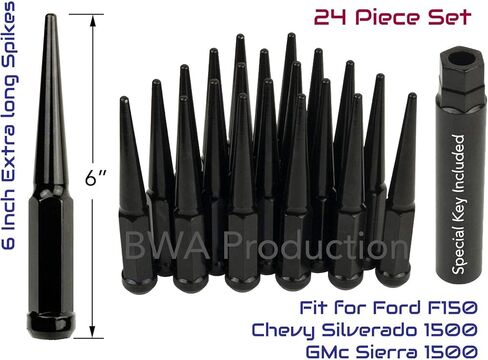 24 قطعة من BWA 24 قطعة طويلة جدًا 6 بوصات طول 14x1.5 صواميل ذات مسامير حمراء مع مفتاح، مصممة لتناسب 1999-2019 شيفروليه سيلفرادو 1500، 1992-2019 تاهو، 1994-2019 جي إم سي سييرا 1500 in Kuwait