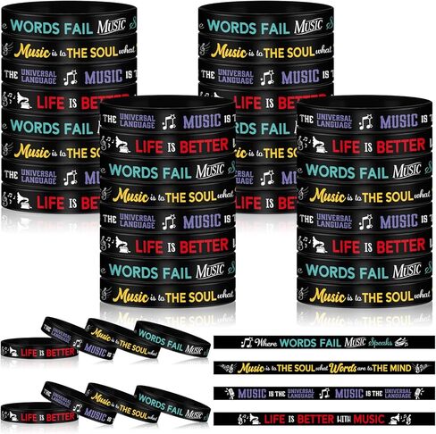 200pcs Music Silicone Bracelets Bulk Graduation Rubber Wristband with Inspirational Quote and Piano Notes Music Gifts Music Event Party Favors for Students Teachers Adults Musician, 4 Styles in Saudi Arabia