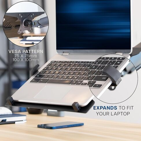 حامل كمبيوتر محمول VIVO Universal قابل للتعديل من 10 إلى 15.6 بوصة للمكتب، حامل كمبيوتر محمول VESA بذراع شد واحد مع مشبك C وخيارات حلقة معدنية، أسود، STAND-V001O-L in Saudi Arabia
