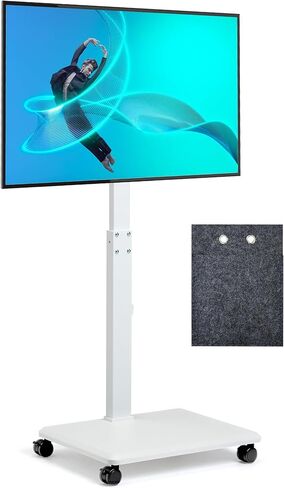 Rolling TV Stand for 32 to 65 70 Inch TVs, Portable TV Cart on Wheels with A Felt Bag, Height Adjustable, Holds up to 110 lbs for Corner, Bedroom, Living Room, Dorm, Max VESA 600x400mm, White in Saudi Arabia