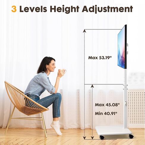 Rolling TV Stand for 32 to 65 70 Inch TVs, Portable TV Cart on Wheels with A Felt Bag, Height Adjustable, Holds up to 110 lbs for Corner, Bedroom, Living Room, Dorm, Max VESA 600x400mm, White in Saudi Arabia