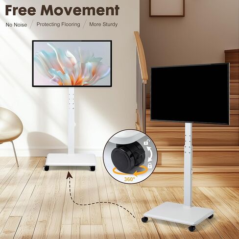 Rolling TV Stand for 32 to 65 70 Inch TVs, Portable TV Cart on Wheels with A Felt Bag, Height Adjustable, Holds up to 110 lbs for Corner, Bedroom, Living Room, Dorm, Max VESA 600x400mm, White in Saudi Arabia