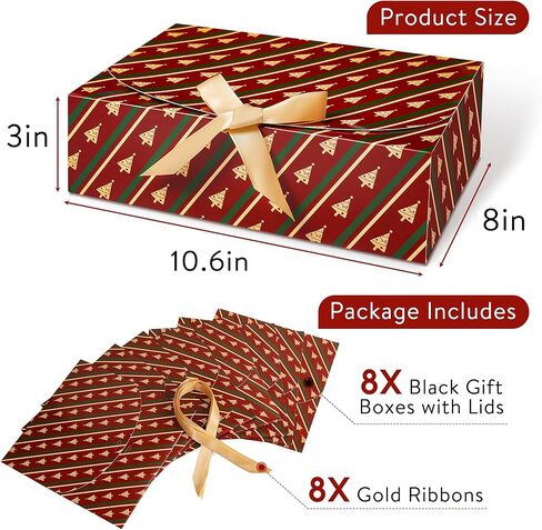 swangsa 8 مجموعة هدية عيد الميلاد مربع مع الأغطية، 10.6 ''x8''x3'' صندوق هدايا ورق الكرافت، شجرة عيد الميلاد هدية صناديق كوكي الحلوى مع الشريط و 60pcs النقاط اللاصقة، لمستلزمات حفلات العطلات in Kuwait