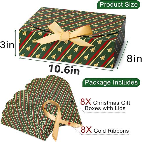 swangsa 8 مجموعة هدية عيد الميلاد مربع مع الأغطية، 10.6 ''x8''x3'' صندوق هدايا ورق الكرافت، شجرة عيد الميلاد هدية صناديق كوكي الحلوى مع الشريط و 60pcs النقاط اللاصقة، لمستلزمات حفلات العطلات in Kuwait