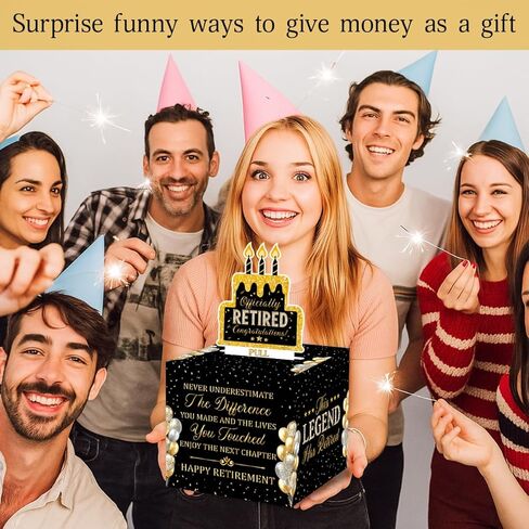 ChillHui Retirement Black and Golden Money Gift Box, Retired Birthday Money Pull Box for Women Men in Saudi Arabia