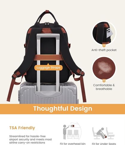 LOVEVOOK Laptop Backpack for Women - Stylish Work Backpack with Large Cup Holder, Waterproof College Teacher Backpack, Beige-Brown, 15.6Inch in Kuwait