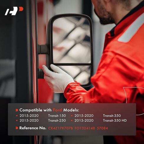 زجاج مرآة علوي ساخن للجانب الأيسر من A-Premium - متوافق مع Ford Transit-150 250 350 350 HD، 2015-2020 - مرآة محدبة للرؤية الخلفية مع لوحة داعمة، استبدال # CK4Z17K707B in Saudi Arabia