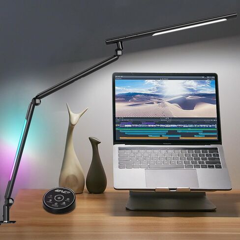 LED Desk Lamp with Clamp, Adjustable Dual Light & Remote Control, No Glare Puzzle Light for Table, 4 Color Modes with Wireless Remote for Home Office & Study in Saudi Arabia