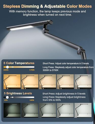 LED Desk Lamp with Clamp, Adjustable Dual Light & Remote Control, No Glare Puzzle Light for Table, 4 Color Modes with Wireless Remote for Home Office & Study in Saudi Arabia