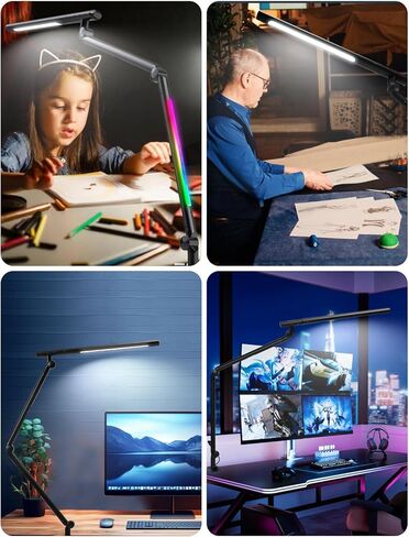 LED Desk Lamp with Clamp, Adjustable Dual Light & Remote Control, No Glare Puzzle Light for Table, 4 Color Modes with Wireless Remote for Home Office & Study in Saudi Arabia