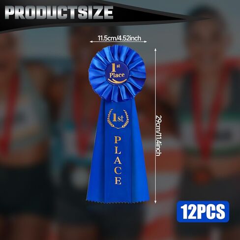 12 Pieces Award 1st Place Ribbons Rosette Ribbon Award Medals Prize Ribbon 1st Winner Victory Place Ribbons for Honorable Recognition, Sports Event, Costume Contest, Horse Show, Blue in Saudi Arabia