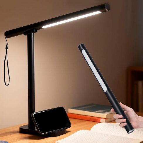 2 In 1 Led Desk Lamp - Outdoor Magnetic Desk Lamps for Home Office Study Bedroom , White Desk Lamps with Phone Holder & USB Charging Port, 3500-6500K Touch Control Dimming & 5 Brightness Levels in Saudi Arabia