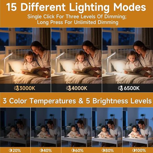 2 In 1 Led Desk Lamp - Outdoor Magnetic Desk Lamps for Home Office Study Bedroom , White Desk Lamps with Phone Holder & USB Charging Port, 3500-6500K Touch Control Dimming & 5 Brightness Levels in Saudi Arabia