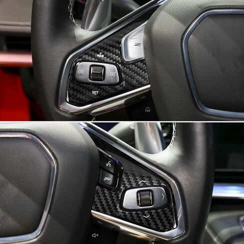 Compatible wth Carbon Fiber Steering Wheel Button Trim Automotive Modified Decoration for Chevrolet Corvette C8 2020 2021 2022 2023 2024 (2PCS Black) in Saudi Arabia