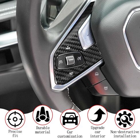 Compatible wth Carbon Fiber Steering Wheel Button Trim Automotive Modified Decoration for Chevrolet Corvette C8 2020 2021 2022 2023 2024 (2PCS Black) in Saudi Arabia