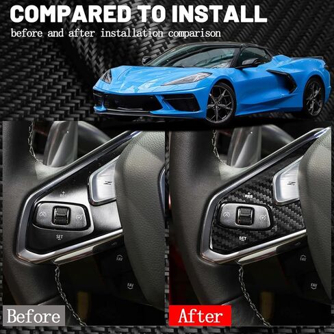 Compatible wth Carbon Fiber Steering Wheel Button Trim Automotive Modified Decoration for Chevrolet Corvette C8 2020 2021 2022 2023 2024 (2PCS Black) in Saudi Arabia