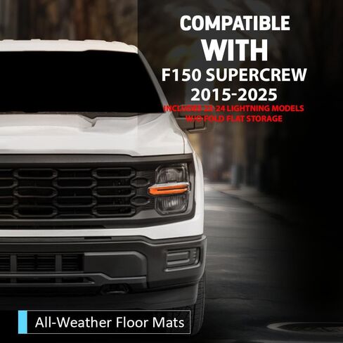 سجادات أرضية تناسب Ford F150 Super Crew 2015-2025 (تشمل 2022-2024 Lightning) الصف الأول والثاني | TPE 3 قطع أسود | حماية ضد الماء في جميع الأحوال الجوية in Saudi Arabia