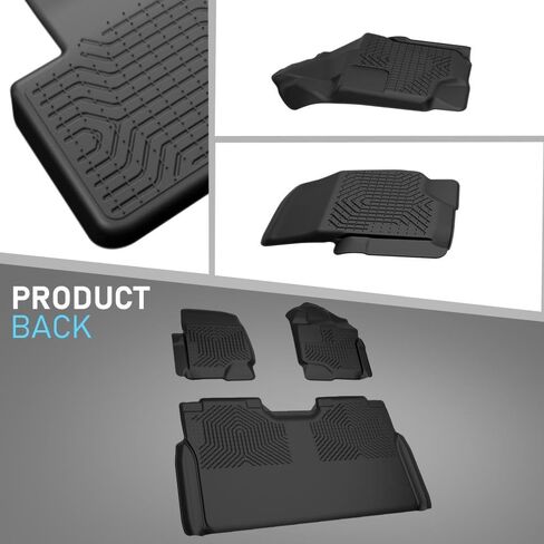 سجادات أرضية تناسب Ford F150 Super Crew 2015-2025 (تشمل 2022-2024 Lightning) الصف الأول والثاني | TPE 3 قطع أسود | حماية ضد الماء في جميع الأحوال الجوية in Saudi Arabia