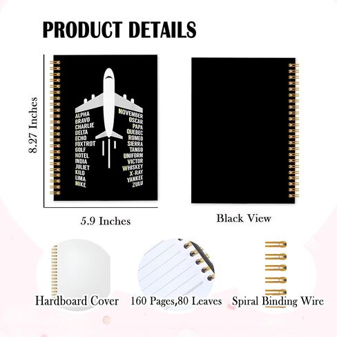 KAIOUS Pilot Notebook Gifts — Gifts for Pilots Aviation Lovers Flight Attendants Men, Vector Pilot Alphabet Aviation Plane Spiral Hardcover Journal Notebook Office Supplies in Saudi Arabia