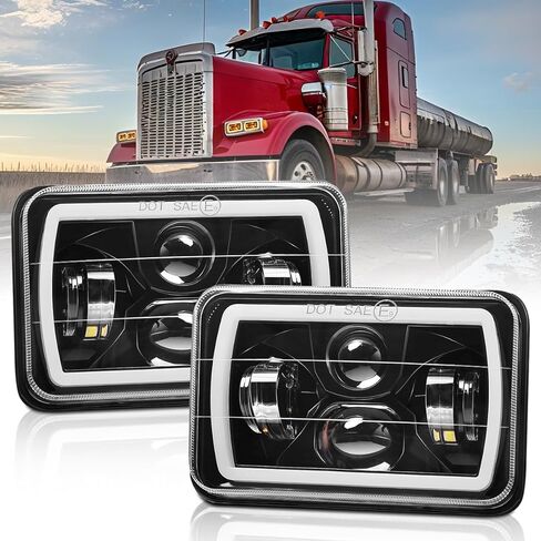 4x6 In LED Headlights DOT Approved High Low Beam 4PCS with White/Amber DRL Halo Turn Signal Rectangle LED Headlight with H4651 H4652 H4656 H4666 H6545 H4668 H4642 for Truck Kenworth Peterbilt in Saudi Arabia