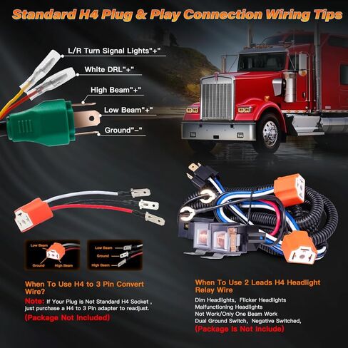 4x6 In LED Headlights DOT Approved High Low Beam 4PCS with White/Amber DRL Halo Turn Signal Rectangle LED Headlight with H4651 H4652 H4656 H4666 H6545 H4668 H4642 for Truck Kenworth Peterbilt in Saudi Arabia
