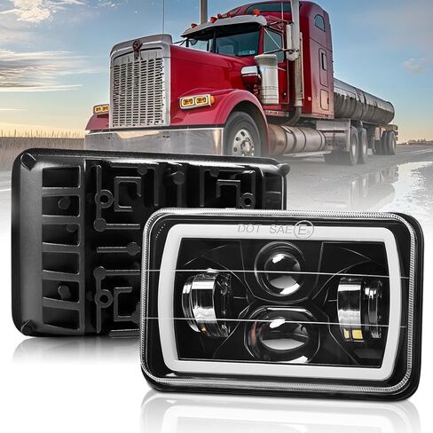 4x6 In LED Headlights DOT Approved High Low Beam 4PCS with White/Amber DRL Halo Turn Signal Rectangle LED Headlight with H4651 H4652 H4656 H4666 H6545 H4668 H4642 for Truck Kenworth Peterbilt in Saudi Arabia