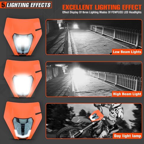 مجموعة المصابيح الأمامية للدراجة الترابية Led للدراجة النارية 2017-2019 إندورو لـ EXC EXCF SX SXF XC XCF XCW XCFW (برتقالي مزدوج 5) in Kuwait