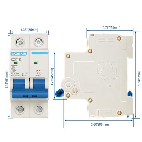 Baomain Low-Voltage Mini Circuit Breaker NXB-63(DZ47-63) C16 16A 2 Pole 400V DIN Rail Mount White in Saudi Arabia