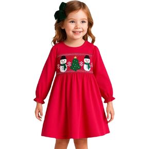 فستان HILEELANG للفتيات بأكمام طويلة من القطن كاجوال مزين بقميص عيد الميلاد in Kuwait