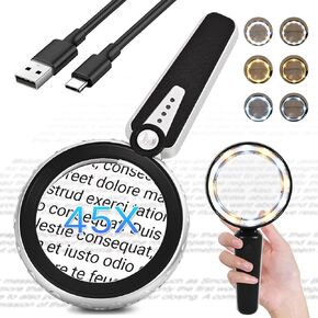 45X Magnifying Glass with Light, 4.6-Inch 1200mAh USB Rechargeable, 6 Color Modes for Low Vision Seniors, Reading, Jewelry & Coin Appraisal - Black Silver in Saudi Arabia