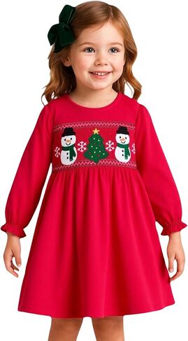HILEELANG Girl Long Sleeve Dress Cotton Casual Applique Christams Tunic Shirt Clothes in Kuwait