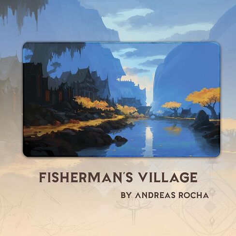 قرية الصيادين (مخيطة) - مفرش لعب MTG من أندرياس روشا - متوافق مع مفرش اللعب Magic The Gathering - Play MTG، YuGiOh، TCG - تصميمات وإكسسوارات فنية لبساط اللعب الأصلي in Kuwait