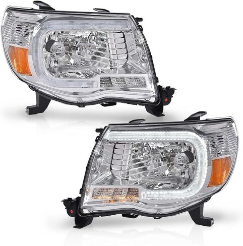 PIT66 LED أنبوب العارض المصابيح الأمامية المصابيح الأمامية W / O المصابيح المتوافقة مع تويوتا تاكوما 2005-2011 المصابيح الأمامية عدسة واضحة كروم الإسكان العنبر عاكس in Kuwait