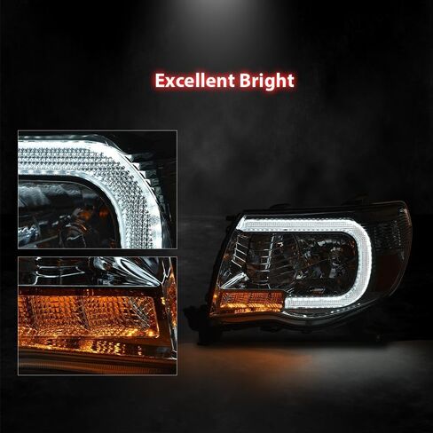 PIT66 LED أنبوب العارض المصابيح الأمامية المصابيح الأمامية W / O المصابيح المتوافقة مع تويوتا تاكوما 2005-2011 المصابيح الأمامية عدسة واضحة كروم الإسكان العنبر عاكس in Kuwait
